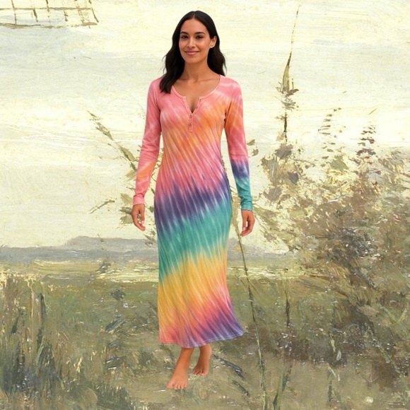 Young Fabulous & Broke Pink Orange Bodycon Long Sleeve Dress - Picture 3 of 8